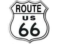 Enseigne Route 66 en métal  / Découpé en forme de bouclier avec relief